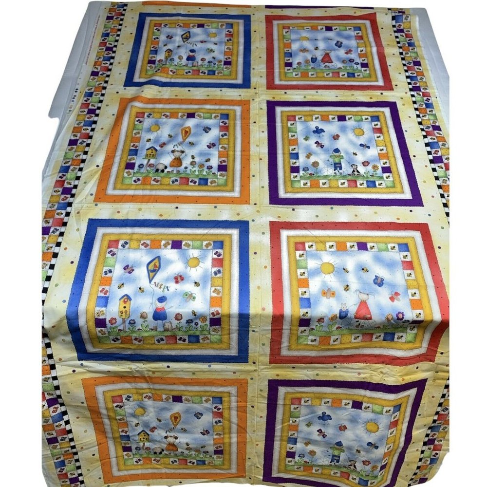 Vtg Little Creek Cotton Fabric PILLOW SQUARES & CONTRAST Children Theme 44x72